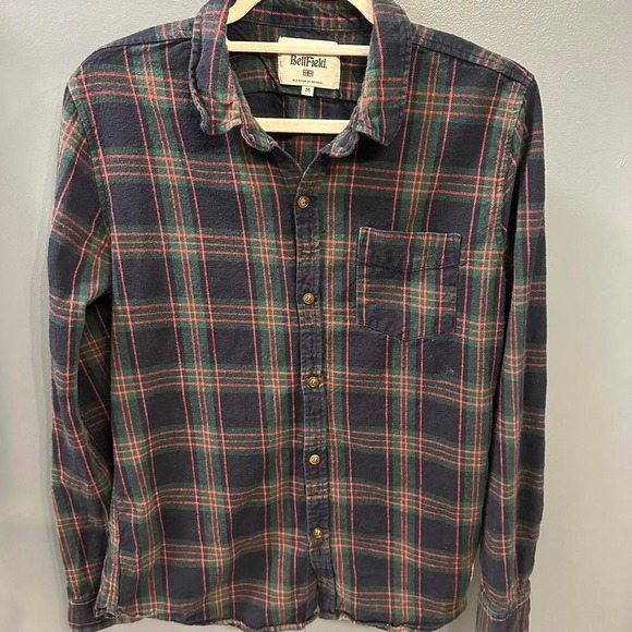 Bellfield Other - Bellfield Mens Medium Tartan Flannel Shirt Green & Red‎ Button Down